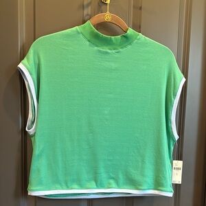 Anthropologie | Maeve | Mockneck Green 💚 Top with Baby Blue 🩵 Trim